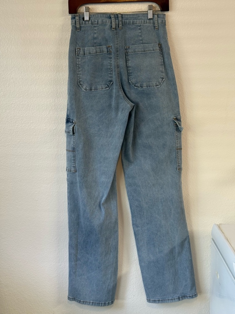 VTG Zoe High-Waist Cargo Pants Light Blue Wash Size 2 Streetwear Utility Y2K - Picture 4 of 9